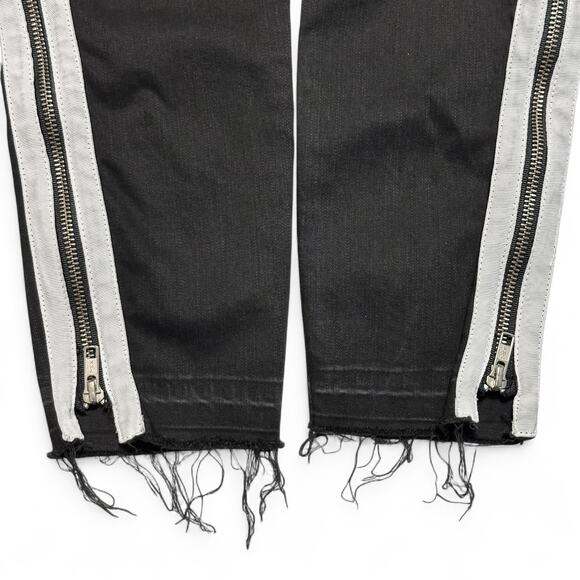 Etienne Marcel Black Jeans Sz 30 Mid Rise Side Stripe Zip Distressed Hem EM1051 - Picture 6 of 14